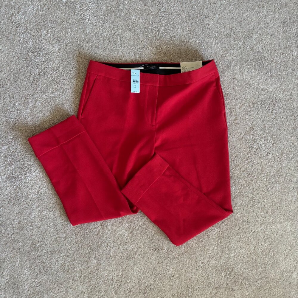 Ann Taylor Petite Red Mid Rise Slim Ankle Pants w/ cuffs